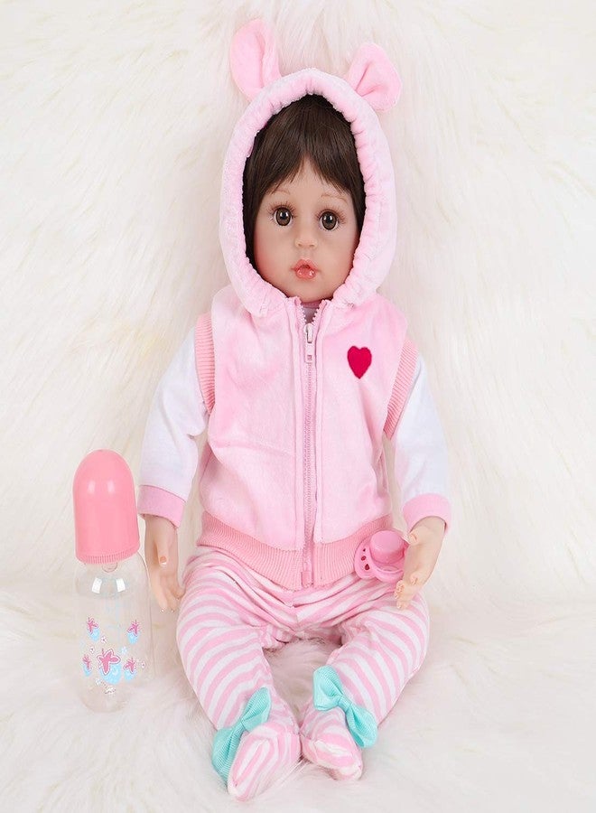 ENADOLL Lifelike Reborn Baby Dolls - Realistic Baby Doll 16 inch Newborn Girl Doll with Feeding Accessories Gift Set (Pink Vest) - Image 1